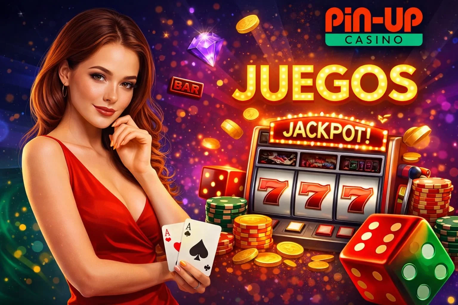 Mujer con cartas y jackpot
